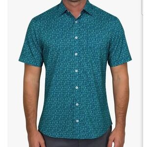Nick Graham Everywhere Mens Small Teal Floral Modern Fit Button Down Shirt